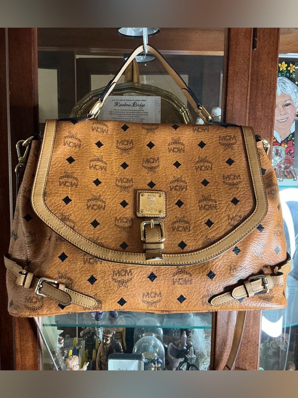 MCM Cognac Visetos Leather Top Handle Bag
